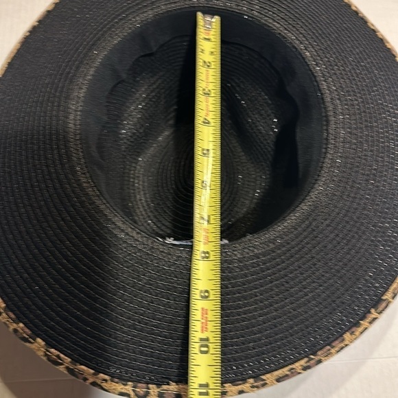 NWT Cruise Club leopard trim hat in black brown and tan 100% paper straw - Picture 6 of 7